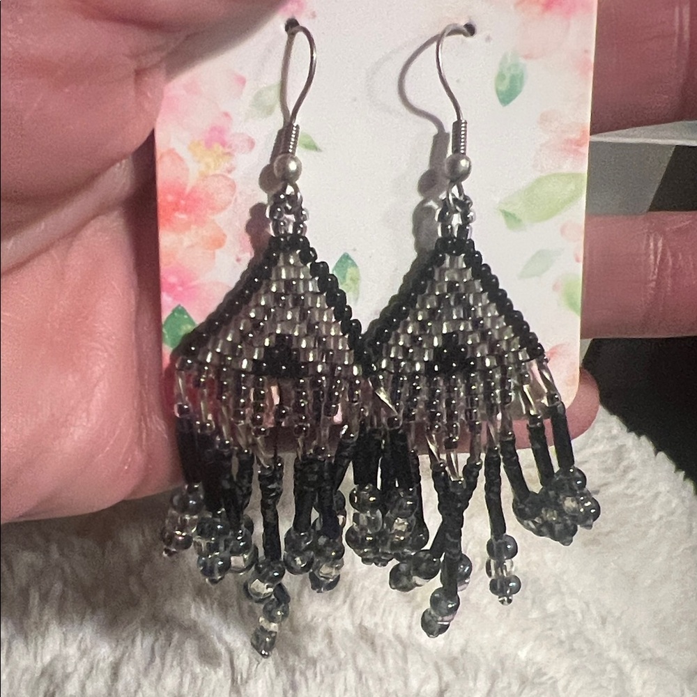 Elegant Black and Silver Beaded Earrings